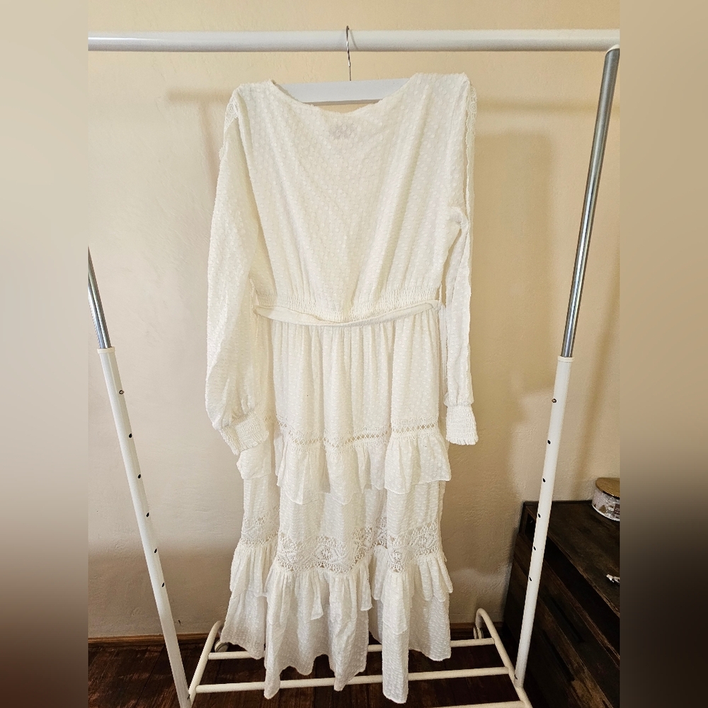 Champagne And Strawberries Bohemian Chic Cottagecore White Lace Maxi Dress Sz M - Picture 11 of 14